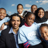 Drew Martin pictured with students. Photo courtsey of KIPP. 
