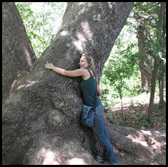 Image: Heather Downie hugs a tree